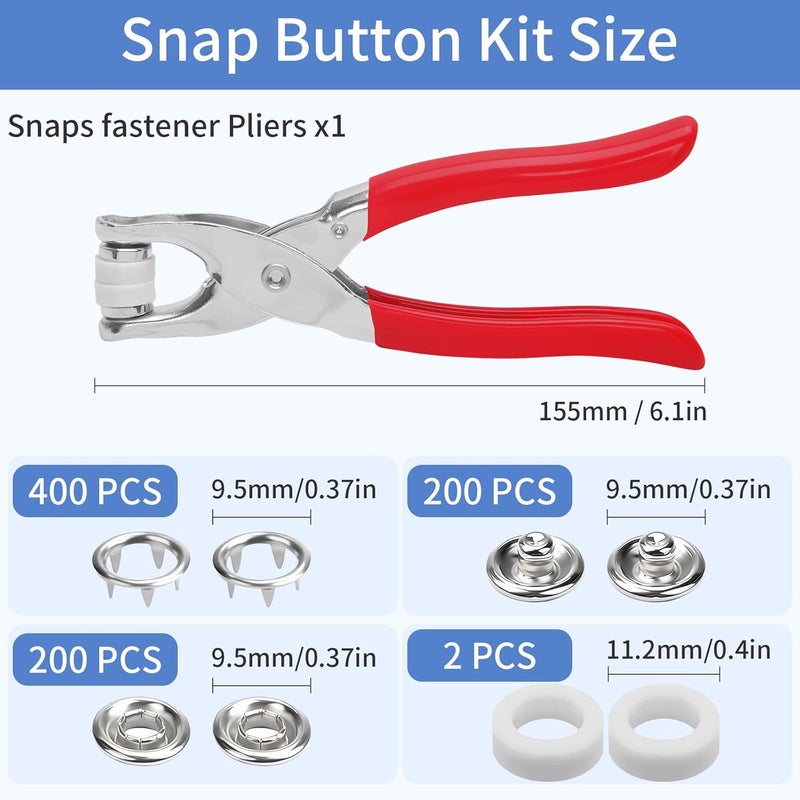 Vintex 200Set Metal Snap Button Kit - Silver Hollow Snaps for Fabric with Fastener Pliers, 9.5mm Sewing Button Snaps for DIY Crafts, Clothing & Sewing Projects(803Pcs) - Image 2